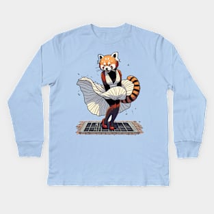 Red panda Elegance – The Iconic Fluttering Dress Illustration Kids Long Sleeve T-Shirt